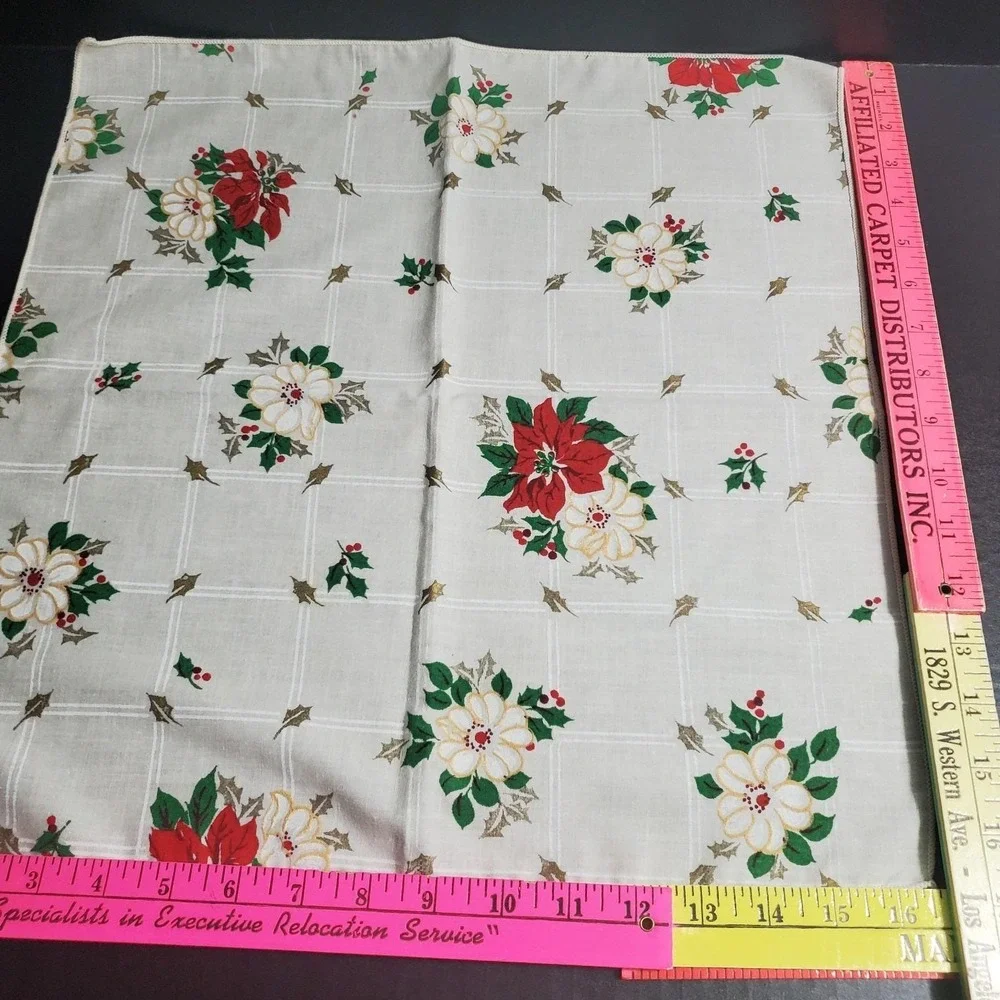 Poinsettia‎ Christmas Holiday Cloth Napkins Set Of 6 MCM Vintage Floral Fabric
